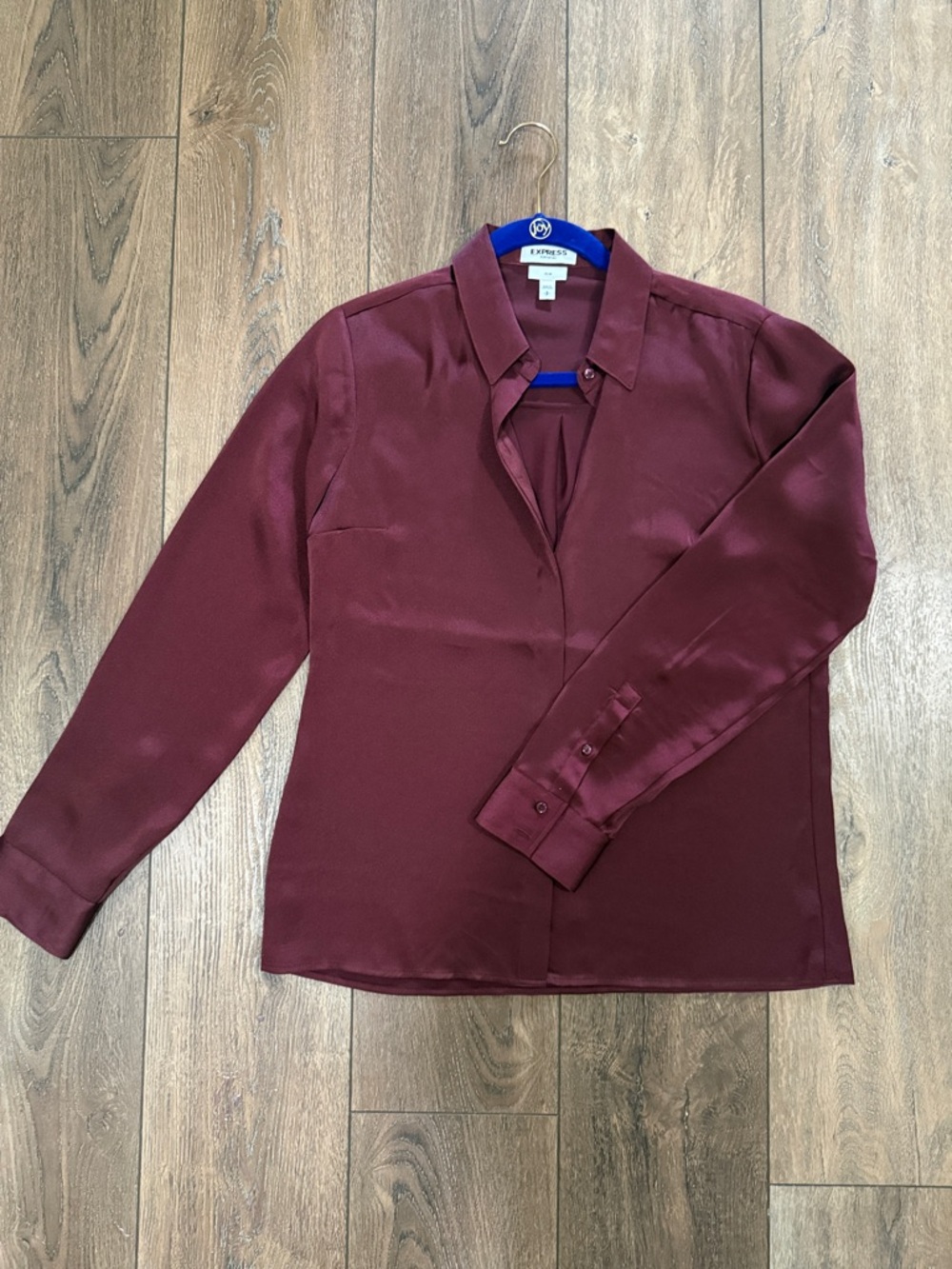 Express Protofino Satin Button-Down Blouse in Wine